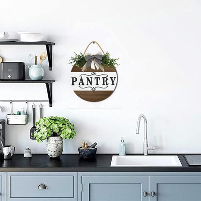 Farmhouse Themed Pantry Signs, Rustic Pantry Room Decor Wooden Decoration with Quotes Pantry Open 24/7 Vintage Decorative Wall Plaque for Home Housewarming Gift 12"