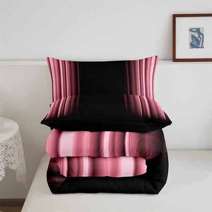 Feelyou Abstract Ombre Comforter Set Kids Teens Pink Black Bedding Set Room Decor 3Pcs Queen Size,Reversible Black Boys