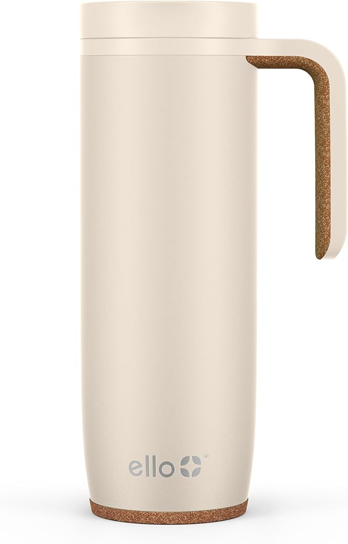 Ello Magnet 18oz Vacuum Insulated Stainless Steel Travel Mug with Side Handle and Leak-Proof Slider Lid and Built-in Coaster, Keeps Hot for 5 Hours, Perfect for Coffee or Tea, BPA-Free