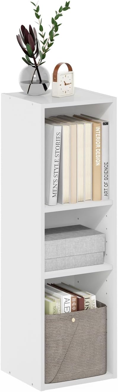 Furinno Fulda 3-Tier Space Saving Storage Shelf Bookcase, 10-Inch Width, White