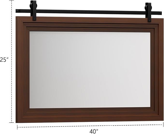 ALBAD Farmhouse Wood Framed Wall Mirror, Natural Wood and Framed Wall Mounted Bathroom Vanity Mirror for Farmhouse Decor, Vertical or Horizontal Hanging