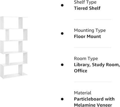 VASAGLE Wooden Bookcase, Display Shelf and Room Divider, Freestanding Decorative Storage Shelving, 5-Tier Bookshelf, White