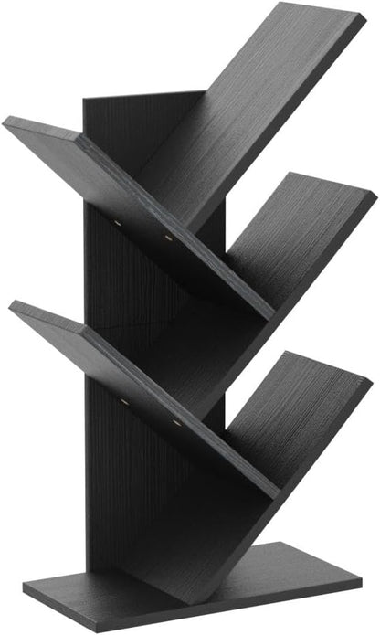 Hoctieon 4 Tier Tree Bookshelf, 4 Shelf Bookcase, Free Standing Tree Bookcase, Display Floor Standing Shelf for Books, Book Organizer Shelves for Home Office, Living Room, Bedroom, Black