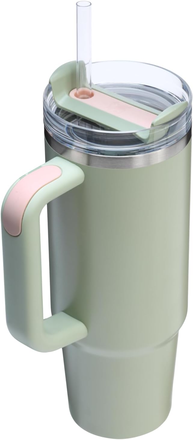 STANLEY Quencher H2.0 Flow State Tumbler, 30 oz, Lichen | Handle and Straw | 3-Position Lid | Cup Holder Compatible for Travel | Insulated Stainless Steel Cup | BPA-Free