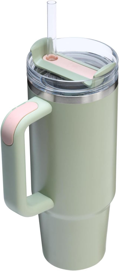 STANLEY Quencher H2.0 Flow State Tumbler, 30 oz, Lichen | Handle and Straw | 3-Position Lid | Cup Holder Compatible for Travel | Insulated Stainless Steel Cup | BPA-Free