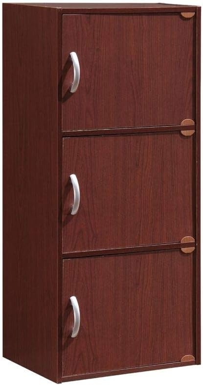 HODEDAH 3 Door Bookcase Cabinet, Mahogany