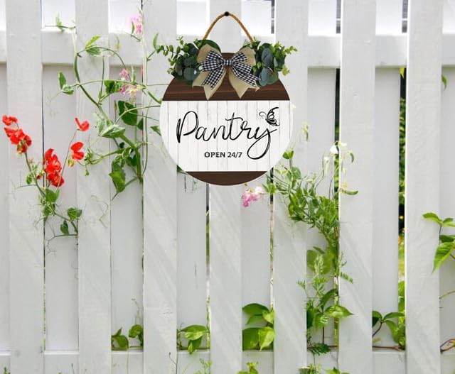 Uptell 11" Farmhouse Pantry Signs Pantry Open 24/7 Wall Door Decor Farmhouse Pantry Wall Decoration,Wood Wall Hanging Plaque Sign for Pantry Room Kitchen Decor 11 Inch