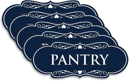 Designer Pantry Sign (Navy Blue/White) - Medium (5 Pack)