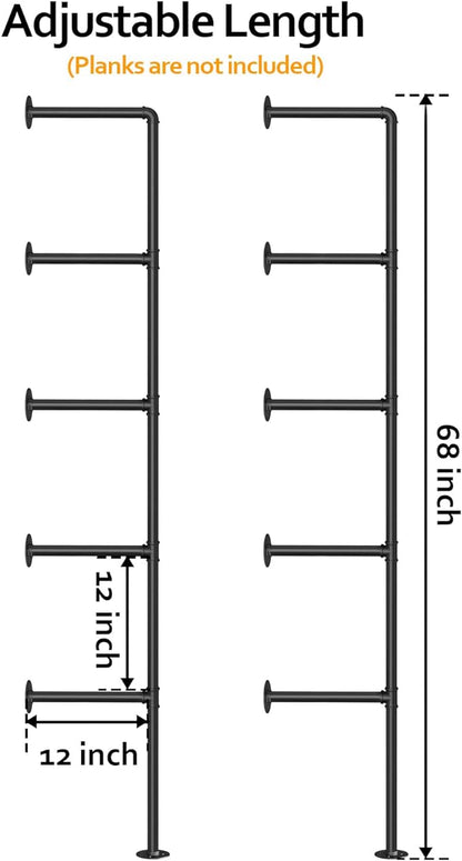 Pynsseu Industrial Iron Pipe Shelf Wall Mount, Farmhouse DIY Open Bookshelf, Pipe Shelves for Kitchen Bathroom, bookcases Living Room Storage, 2Pack of 5 Tier