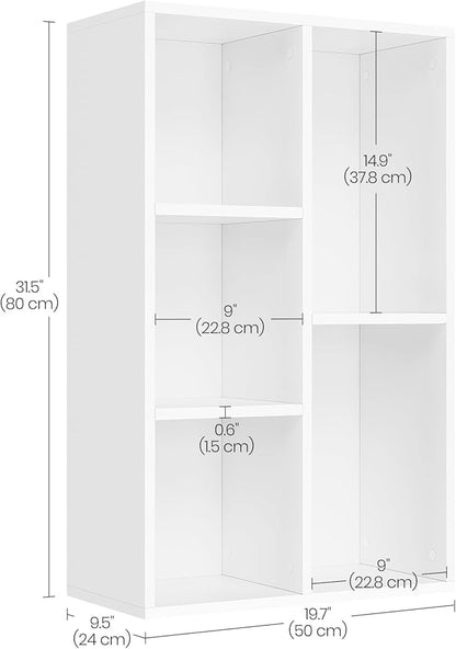 VASAGLE Bookcase, Bookshelf with 5 Compartments, Freestanding Shelves and Cube Organizer, Display Shelf for Small Spaces, for Living Room, Bedroom, and Home Office, White ULBC25WT