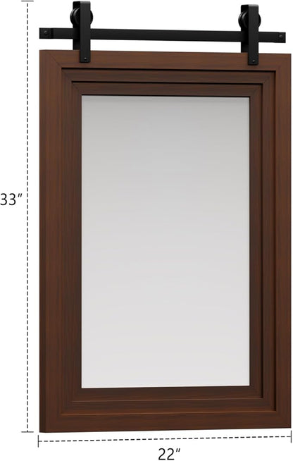 ALBAD Farmhouse Wood Framed Wall Mirror, Natural Wood and Framed Wall Mounted Bathroom Vanity Mirror for Farmhouse Decor, Vertical or Horizontal Hanging