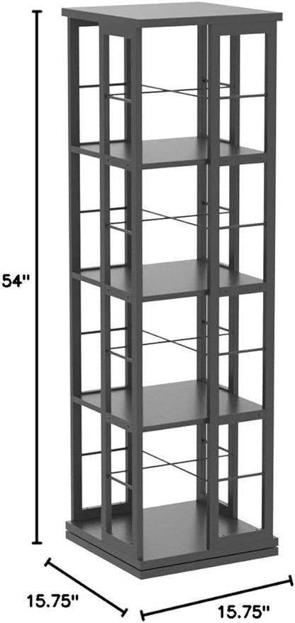 Aheaplus Rotating Bookshelf, Corner Bookshelf, 360 Display Wood Spinning Bookshelf, Floor Standing Bookcase Narrow Shelf Revolving Organizer Storage Rack for Small Space, Bedroom, Study Room, Black