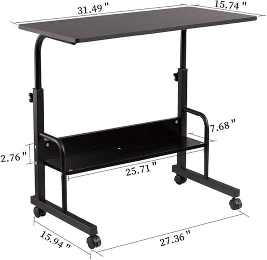 SIDUCAL Computer Cart, Portable Laptop Desk Laptop Cart, Portable Desk with Wheels, Rolling Desk Adjustable Height, Rolling Laptop Stand, Rolling TV Tray, Couch Desk Bed Desk for Laptop, 31.5'' Black