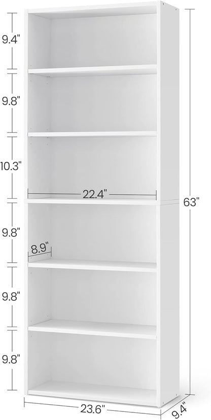 VASAGLE Bookshelf, 23.6 Inches Wide, 6-Tier Open Bookcase with Adjustable Storage Shelves, Floor Standing Unit, Cloud White ULBC166T14
