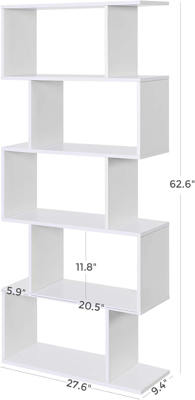 VASAGLE Wooden Bookcase, Display Shelf and Room Divider, Freestanding Decorative Storage Shelving, 5-Tier Bookshelf, White