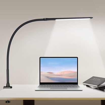 YOUKOYI LED Desk Lamp with Clamp,10W Swing Arm Clamp Lamp, 5 Brightness Levels & 4 Color Modes, Gooseneck Lamps Touch Control, Architect Desk Lamp for Home Office, Reading, Work(Black)