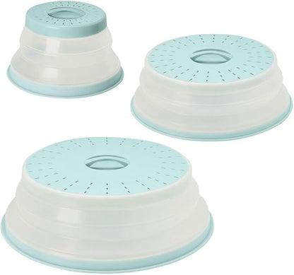 Tovolo 3-Piece Silicone Microwave Splatter Lid Set Blue Haze Small Medium Large Set of 3, Collapsible Dishwasher Safe BPA Free Vented Silicone Microwave Splatter Cover Set for Food Reheating