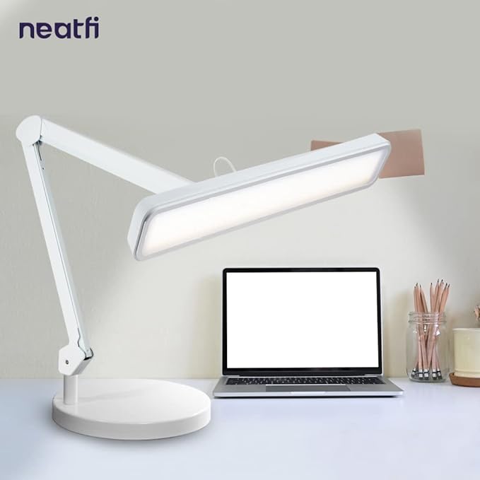 Neatfi (New Model XL 2,500 Lumens LED Task Lamp, 3 Light Modes, 3000-6000K Correlated Color Temperature, 30W Super Bright Desk Lamp, Dimmable, 162 Pcs SMD LED (CCT with Base, White)