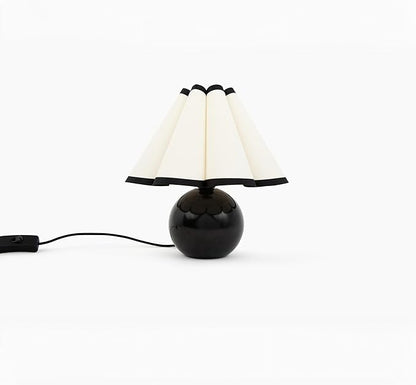Brightech Blair LED Table Lamp - Small Modern Black Table Lamp with Marble Globe Base, Pleated Shade for Bedroom, Bedside, Side Table - Ambient Night Light with Soft White Light for Desk, Living Room