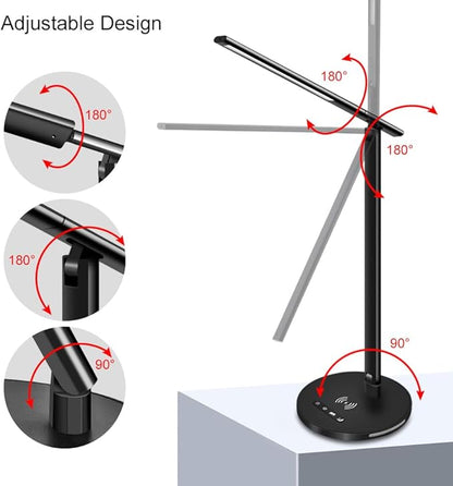 AFROG 8 in1 Multifunctional LED Desk Lamp with 10W Fast Wireless Charger,USB Charging Port, Night Light, 1200Lux Super Bright, 3 Lighting Mode, 5 Brightness,30/60 Min Timer, 12W Office Table Lamp