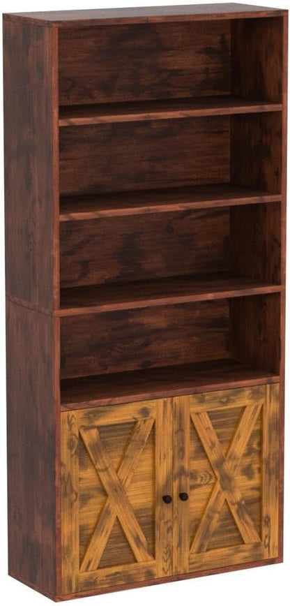 IRONCK Industrial Bookshelves and Bookcases with Doors Floor Standing 6 Shelf Display Storage Shelves 70 in Tall Bookcase for Home Office, Living Room