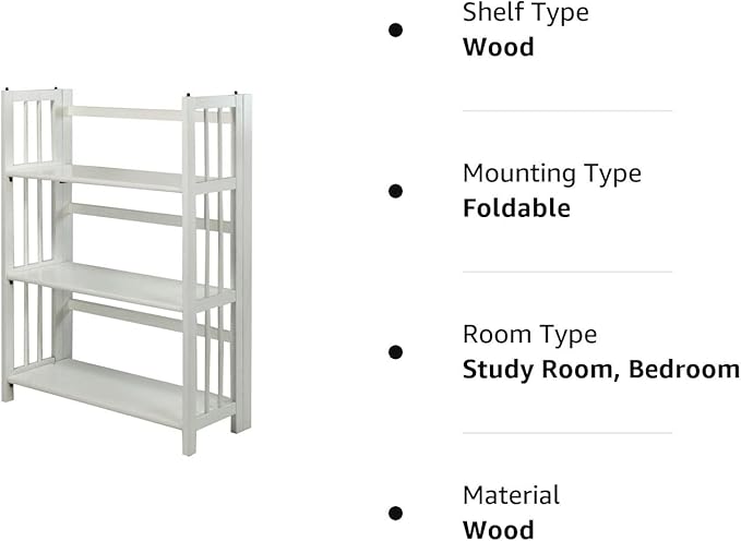 Casual Home 3-Shelf 27.5" Wide Folding Stackable Bookcase, White (New)
