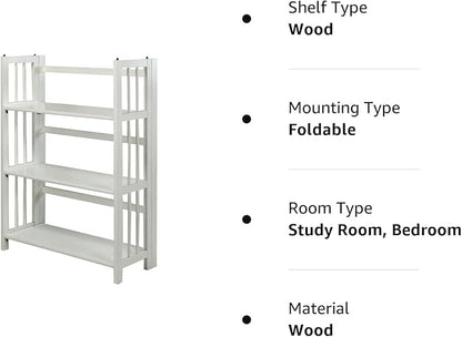Casual Home 3-Shelf 27.5" Wide Folding Stackable Bookcase, White (New)