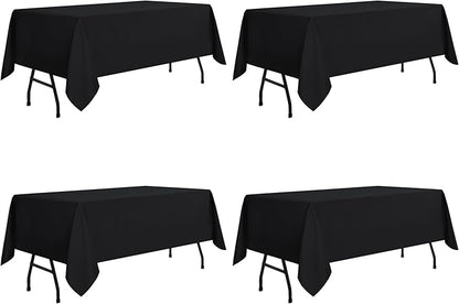 sancua 4 Pack Black Tablecloth 60 x 84 Inch, Rectangle Table Cloth for 4ft Tables - Stain and Wrinkle Resistant Washable Polyester Table Cover for Dining Wedding Banquet Party Buffet Restaurant