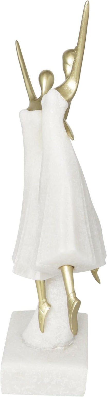 Deco 79 Polystone Dancer Decorative Sculpture Ballet Home Decor Statue with Gold Accents, Accent Figurine 9" x 4" x 13", Cream