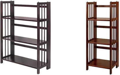 Casual Home 3 Shelf Folding Bookcase, 27.5" Wide, Espresso 3-Shelf Folding Bookcase (14" Wide)-Walnut