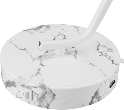 Globe Electric 52295 Belmont 17" Desk Lamp, Matte White, White Faux Marble Base, 2.1A USB Port, On Off Rocker Switch at Base