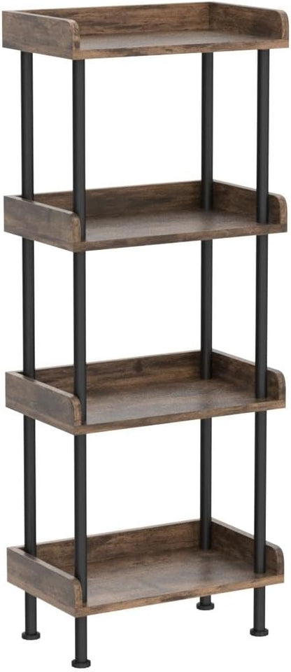 Bookcase 4 Tier Bookshelf, Vintage Small Bookshelf for Small Spaces, Wooden Book Shelf Small Bookcase for Living Room Bedroom