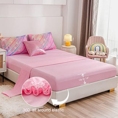 Btargot Super Soft 6 Pieces Gradient Star Ring Comforter Set, Colorful Glitter Rainbow Star Pattern Bedding Set for Boys Girls Teens, Full Pink