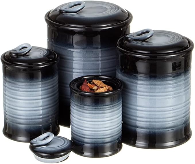 Nihow Ceramic Food Storage Jar Sets: Container with Air Tight Ceramic Lid for Flour/Sugar/Rice/Coffee/Cookies/Candy - Seal Damp-proof Canister for The Kitchen - Set of 4 (Gray)