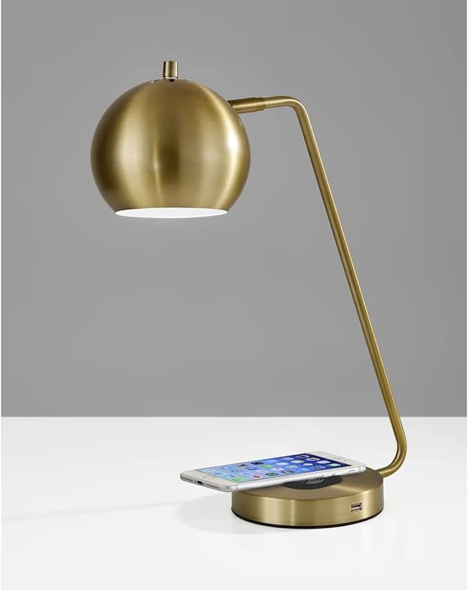Adesso 5131-21 Emerson Desk Lamp Wireless Charging, 7W LED, 5W QI, USB Port, Indoor Lighting Lamps
