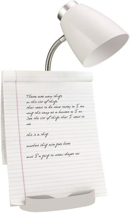 Simple Designs LD1002-WHT Gooseneck Organizer Desk Lamp with iPad Tablet Stand Book Holder, White
