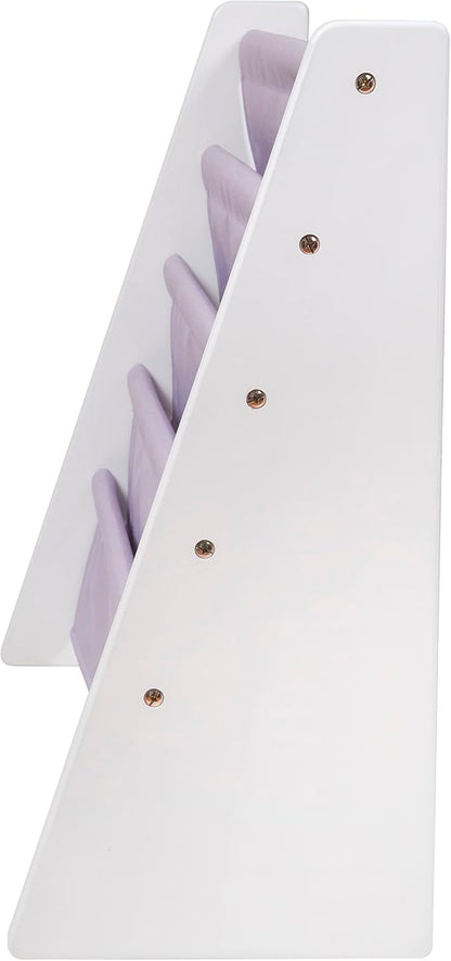 Wildkin Kids Canvas Sling Bookshelf for Boys and Girls, Wooden Design Features Four Fabric Shelves, Keep Bedrooms, Playrooms, and Classrooms Organized, an Ideal Kids Bookshelf (White w/Lilac)