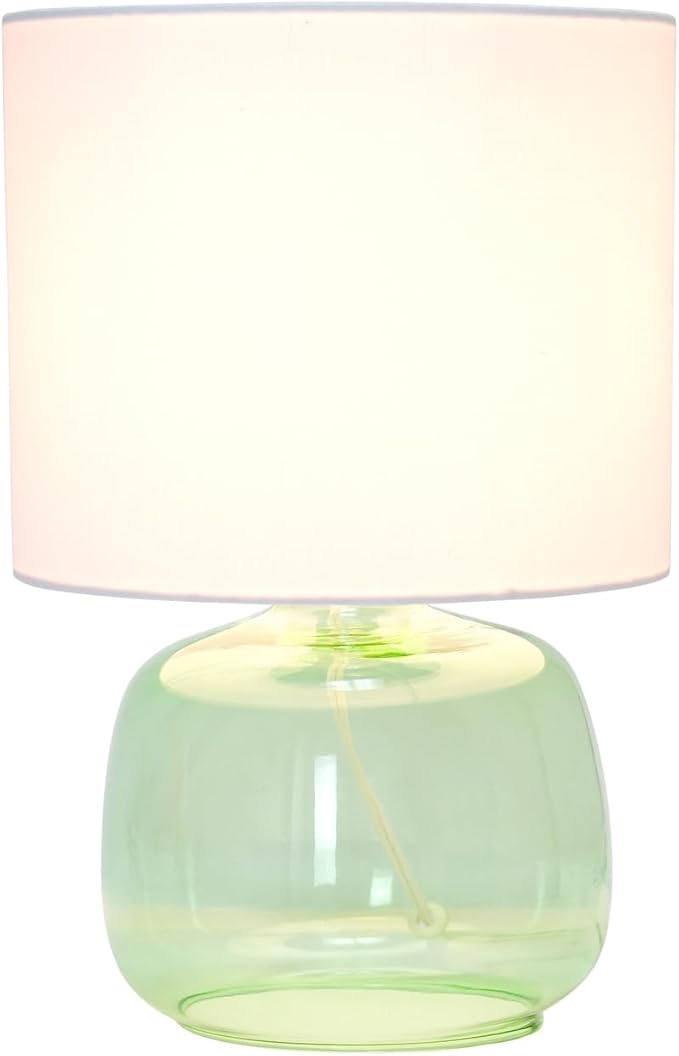 Simple Designs LT2064-GRW Glass Table Lamp with Fabric Shade, Green with White Shade