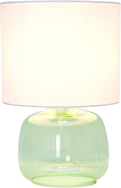 Simple Designs LT2064-GRW Glass Table Lamp with Fabric Shade, Green with White Shade