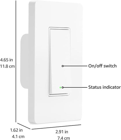 Amazon Basics Smart Switch, 3-Way, Works with Alexa Only, 2.4 GHz Wi-Fi, No Hub Required, White
