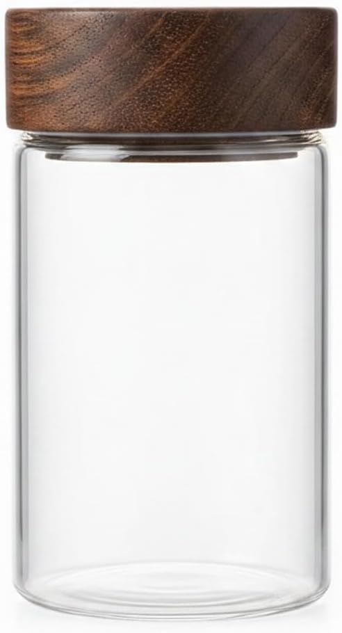 Glass Storage Jar with Acacia Wood Lid, Borosilicate Food Canister for Coffee Beans Tea Sugar Dry Pantry Staples (1 PC)