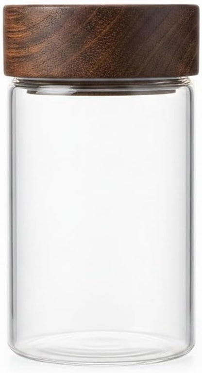 Glass Storage Jar with Acacia Wood Lid, Borosilicate Food Canister for Coffee Beans Tea Sugar Dry Pantry Staples (1 PC)