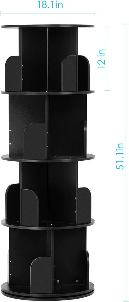4 Tier Rotating Bookshelf kids, Small Corner Bookshelf for Small Space, 360 Display Floor Standing Bookcase Storage Rack, Wood Narrow Book Shelf Organizer for Home Office,Bedroom, Living Room