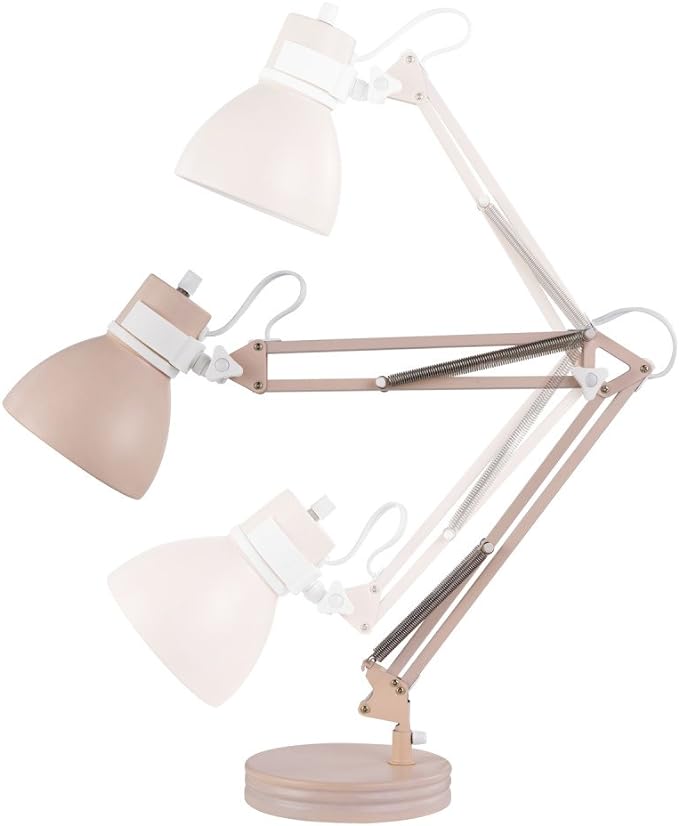 Globe Electric 52028 28" Swing Arm Desk Lamp, Matte Rose, Matte White Accents, On/Off Rotary Switch, Partially Adjustable Swing Arm, Home Office Accessories, Lamp for Bedroom, Home Improvement