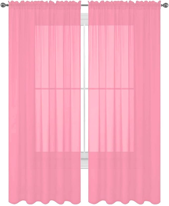 2 Piece Solid Elegant Sheer Curtains Fully Stitched Panels Window Treatment Drape (54" X 36", Light Pink)