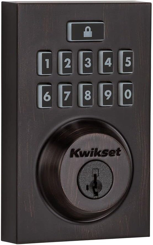 Kwikset 914 Contemporary Keypad SmartCode Electronic Deadbolt Smart Lock featuring SmartKey Security and ZigBee 3.0 Technology in Venetian Bronze