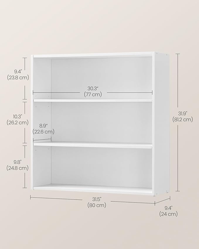 VASAGLE Bookshelf, 31.5 Inches Wide, 3-Tier Open Bookcase with Adjustable Storage Shelves, Floor Standing Unit, Cloud White ULBC173T14