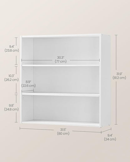 VASAGLE Bookshelf, 31.5 Inches Wide, 3-Tier Open Bookcase with Adjustable Storage Shelves, Floor Standing Unit, Cloud White ULBC173T14