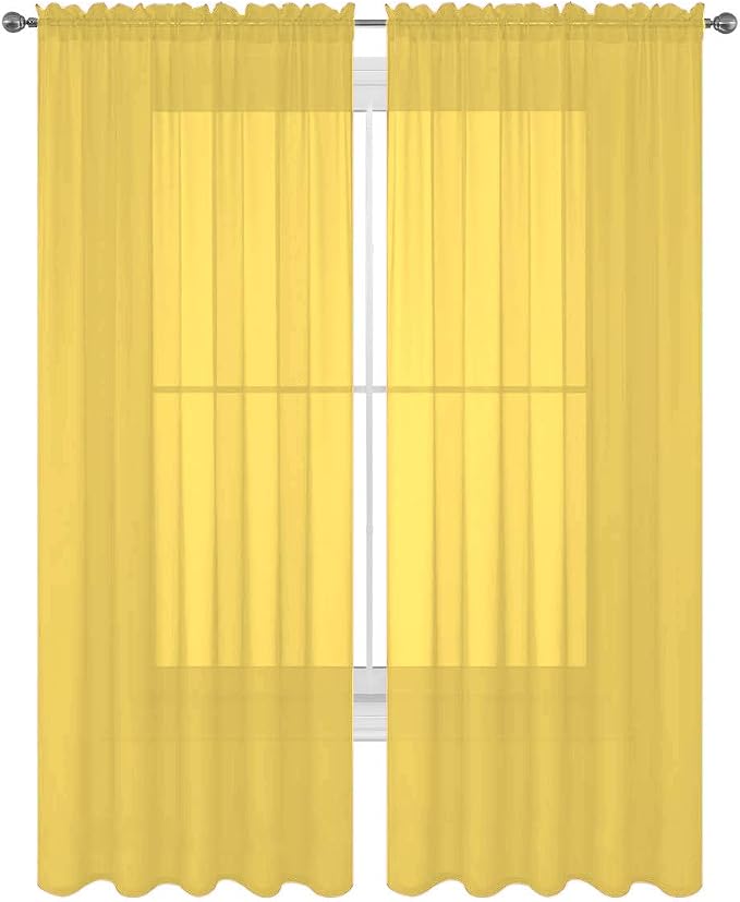 2 Piece Solid Elegant Sheer Curtains Fully Stitched Panels Window Treatment Drape (54" X 120", Yellow)