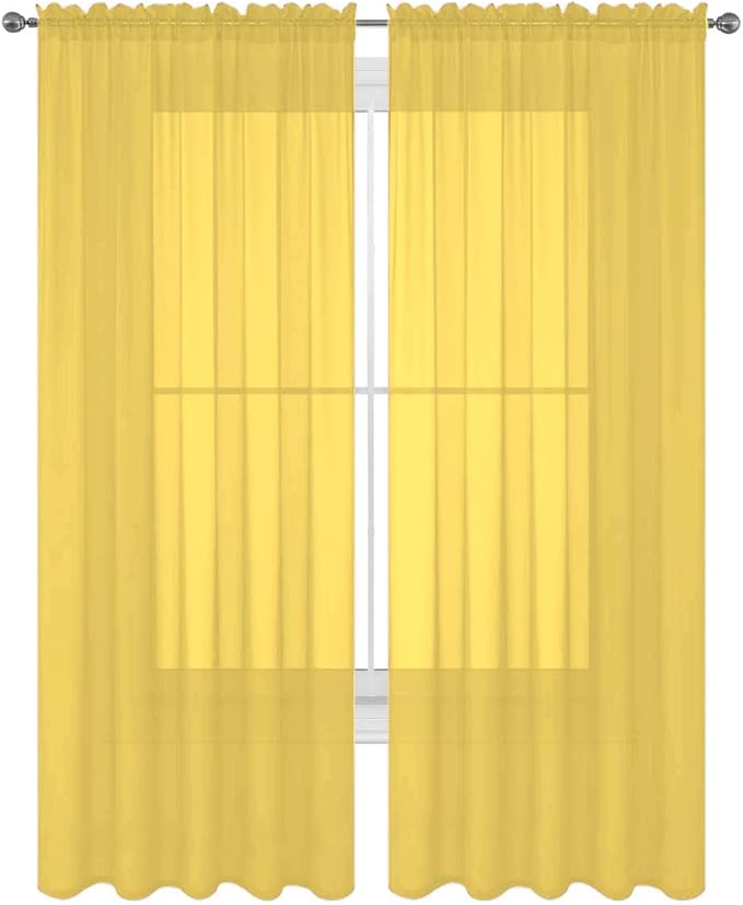 2 Piece Solid Elegant Sheer Curtains Fully Stitched Panels Window Treatment Drape (54" X 72", Yellow)